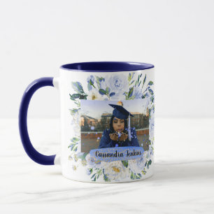 Mug Bleu Floral Rose Graduation Photo personnalisée