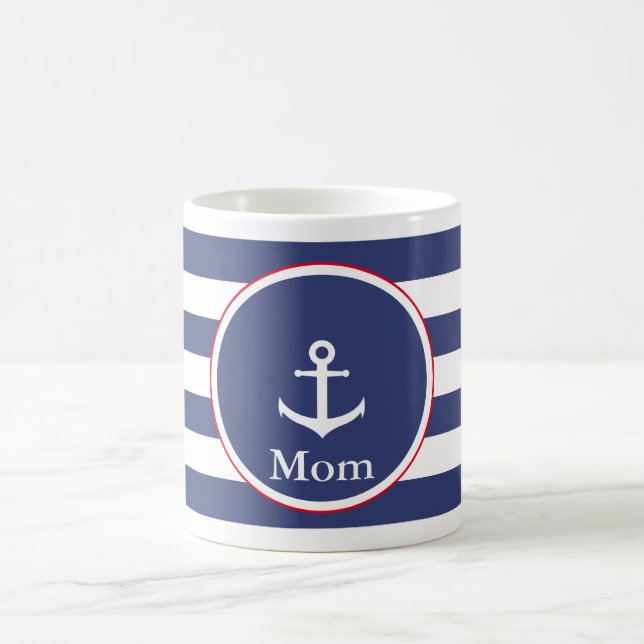 Mug Bleu foncé et blanc marine avec Ancre pour maman (Centre)