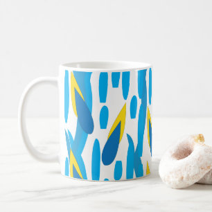 Mug Bleu Jaune Feuilles Abstrait