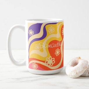 Mug Bleu, Jaune, Orange, Rose Floral Abstrait