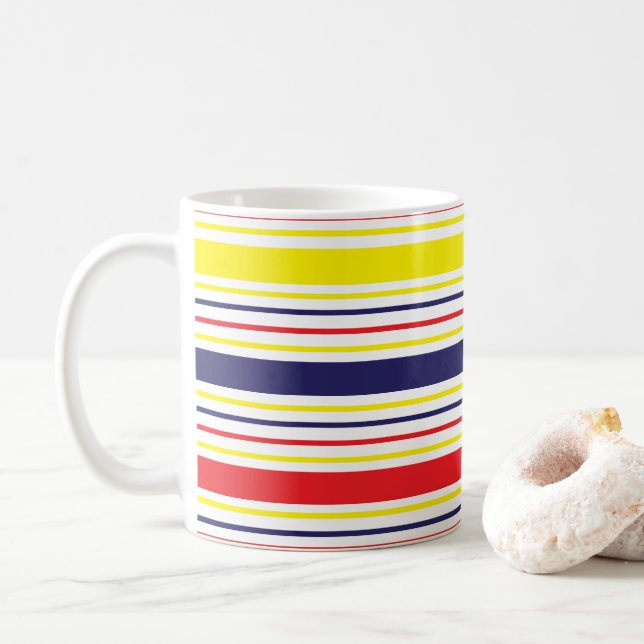 Mug Bleu jaune rouge rayures (Avec donut)
