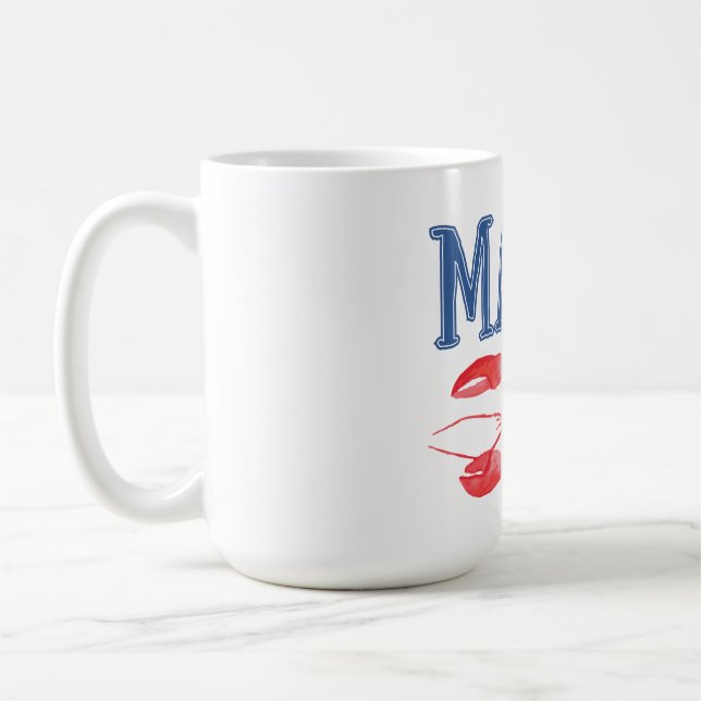 Mug Bleu Maine Texte Aquarelle rouge Homard (Gauche)