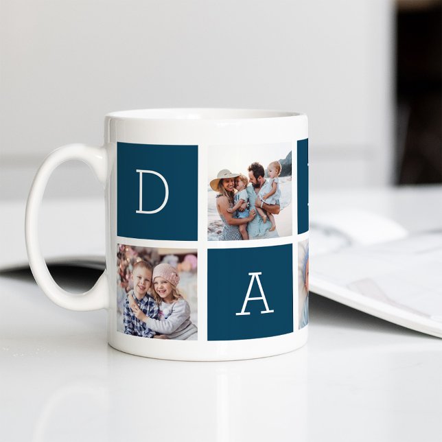Mug Bleu marin | Custom Daddy 5 Photo Collage (Créateur téléchargé)