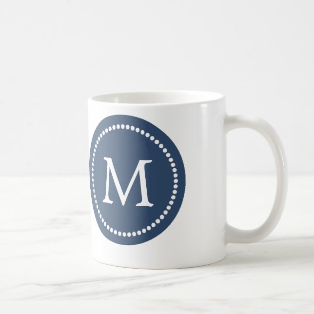 Mug Bleu marine - Musique en céramique Monogramme blan (Droite)