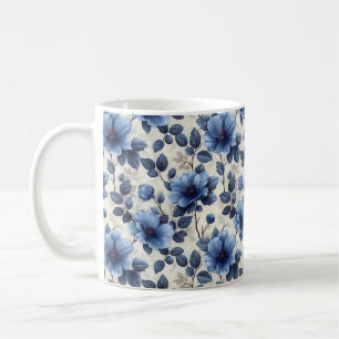 Mug Bleu marine rétro mignon élégant chic fleur 