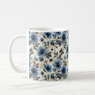 Mug Bleu marine rétro mignon élégant chic fleur 