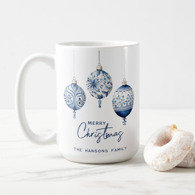 Mug Bleu Moderne Style nordique Ornements Joyeux Noël (Avec donut)