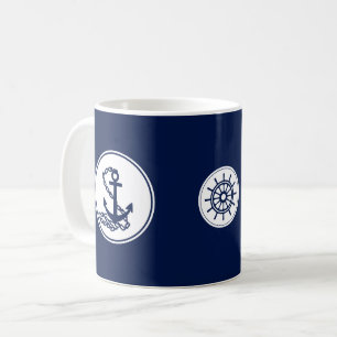 Mug Bleu Nautique Boug de café, Ancre et roue du navir