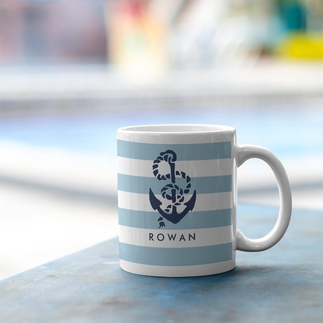 Mug Bleu nautique et Ancre marine Personnalisée (Créateur téléchargé)
