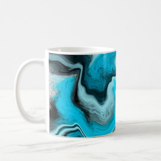 Mug Bleu, noir et Marbre blanc Fluid Art (Gauche)