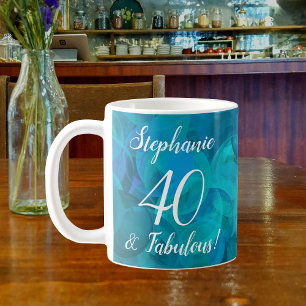 Mug Bleu Océan Abstrait Turquoise 40 et Fabuleux anniv