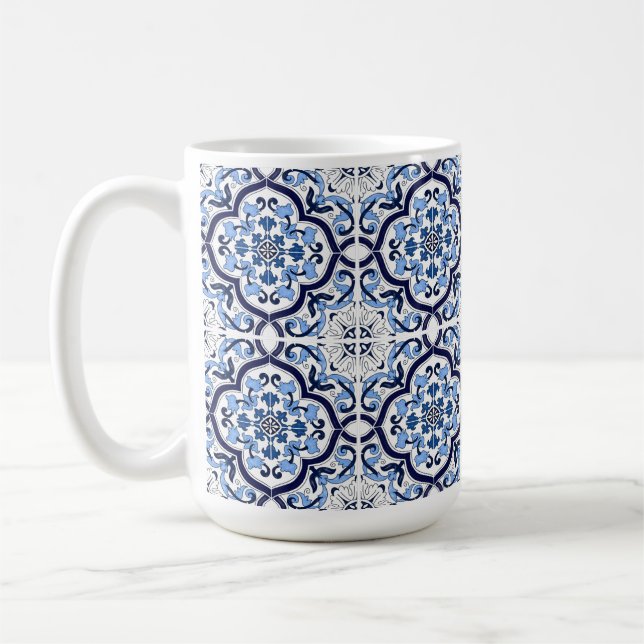 Mug  Bleu Orné Floral Méditerranéen Carrelage Sicilien (Gauche)