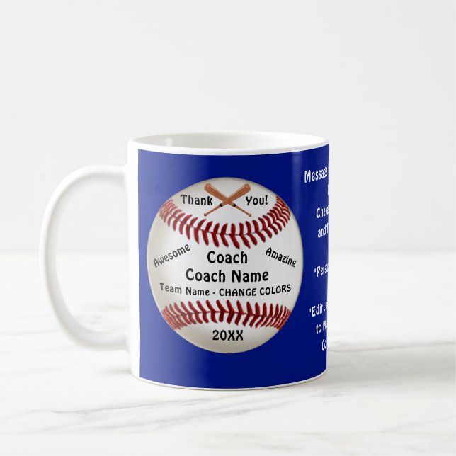 Mug Bleu Personnalisé, Merci-Mug D'Entraîneur De Baseb (Gauche)