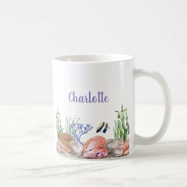 Mug Bleu rose moderne sous l'aquarelle de mer (Droite)