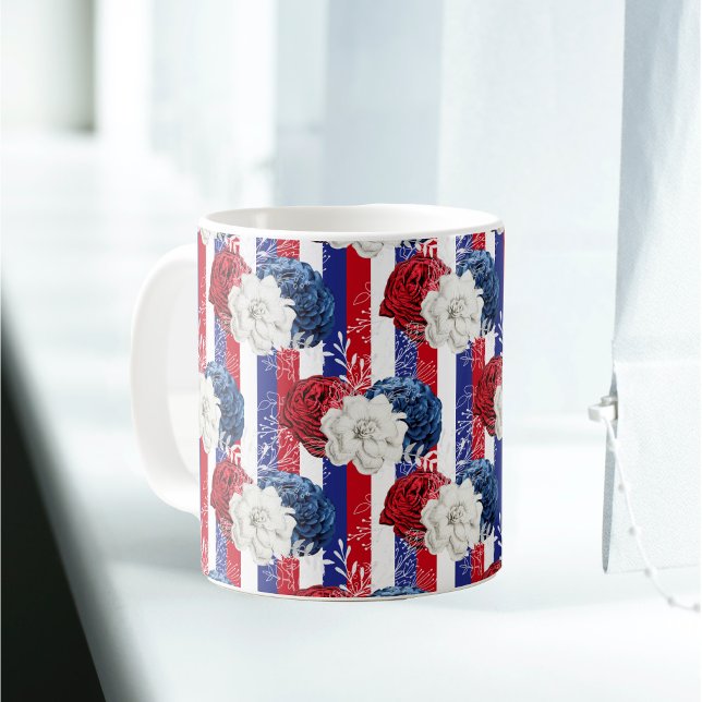 Mug Bleu Rose Patriotique Rouge Bleu (Créateur téléchargé)