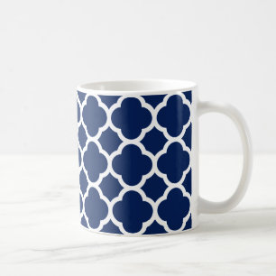 Mug Bleu saphir et motif à quatre feuilles blanc
