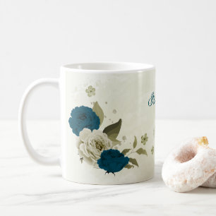 Mug bleu sarcelle beige floral