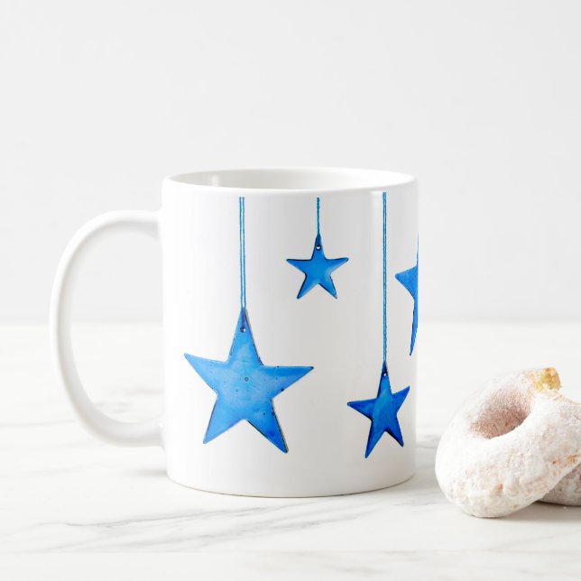Mug Bleu simple noir étoiles de Noël ornements photo (Avec donut)