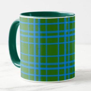 Mug Bleu Sur Vert Tartan Plaid Design Motif