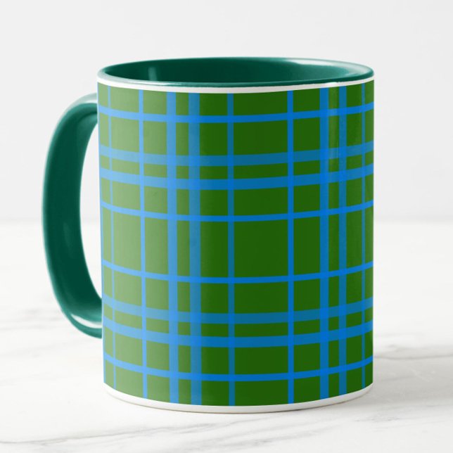 Mug Bleu Sur Vert Tartan Plaid Design Motif (Créateur téléchargé)