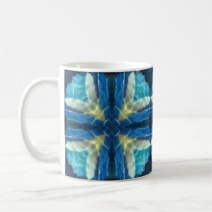 Mug bleu turquoise aquamarine jaune design géométrique