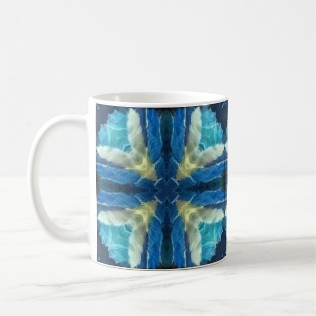 Mug bleu turquoise aquamarine jaune design géométrique (Gauche)