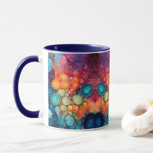 Mug Bleu Turquoise Orange Alcools & Bulles d'encre