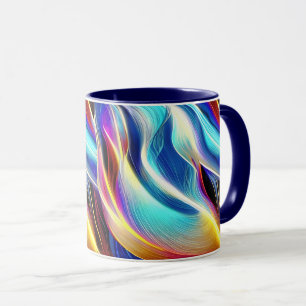 Mug Bleu Turquoise rose Jaune Blanc Vave Abstraction