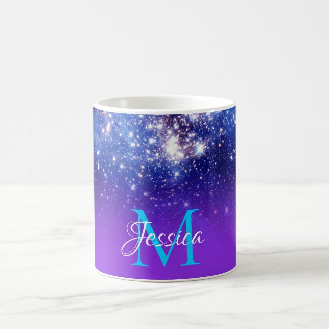 Mug Bleu Violet Étoiles Étincelantes Ombre céleste Mon (Centre)