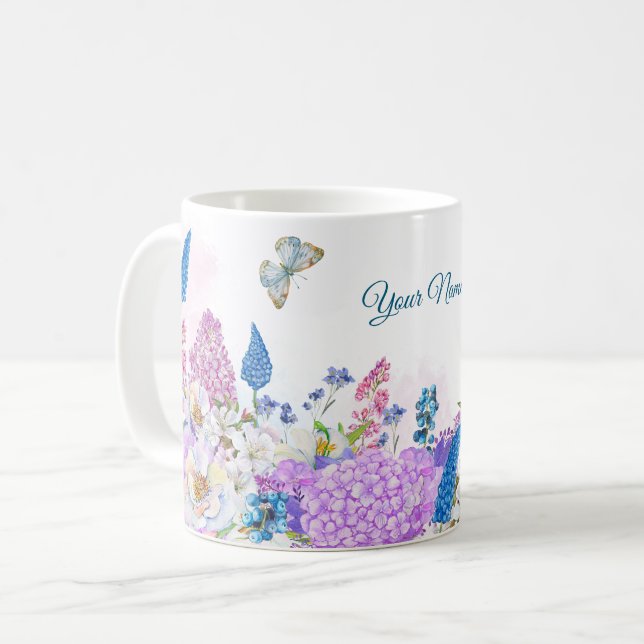 Mug Bleu violet frais Floral fleur été (Devant gauche)