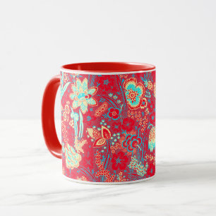MUG BLEUE ROUGE BLANC FLEURS SAUVAGES TULIPS, FLORAL F