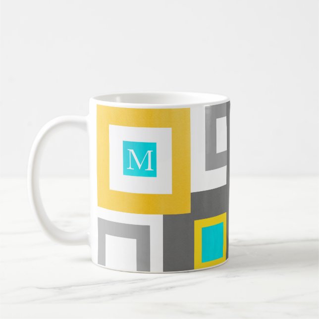 Mug Bloc de couleur géométrique blanc gris-jaune Aqua (Gauche)