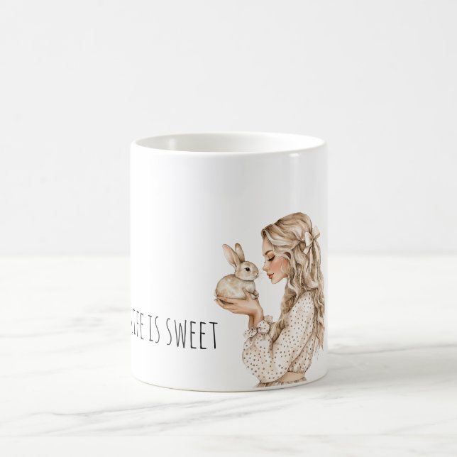 Mug Blond Girl Bunny Rabbit Life is sweet (Centre)
