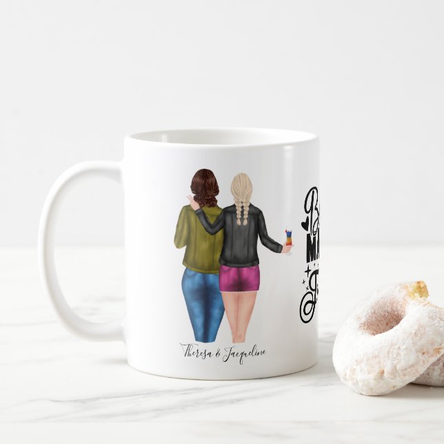 Mug Blonde personnalisée Brunette Meilleurs amis (Avec donut)