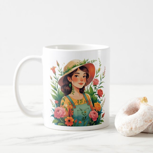 Mug Blooming Gardener - Lady Gardener with Flowers (Avec donut)