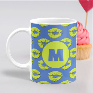 Mug Blue and Green XOXO Kissing Lips Personalized