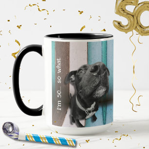 Mug Blue Brown Funny 50e Chien gros plan