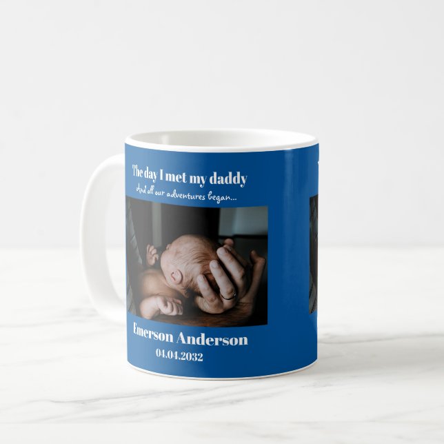 Mug Blue Custom papa Photo Première Fête des pères (Devant gauche)