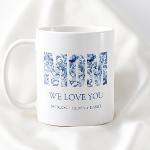 Mug Blue Floral Moderne Typographie Chic Maman We Love