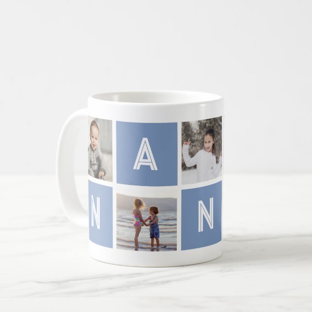 Mug Blue Grand-mère 5 Photo Collage Nana (Devant gauche)