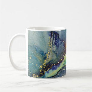 Mug Blue Green Gold Alcohol Ink Liquide Art Abstrait