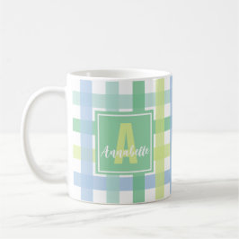 Mug Blue Green Lime Pastel Moderne En vichy Monogramme