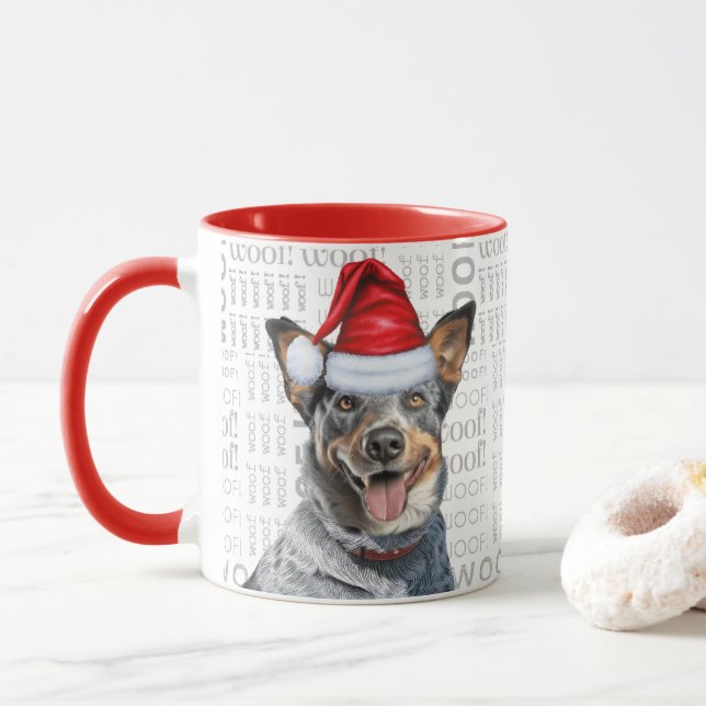 Mug Blue Heeler Chien Père Noël sur Woof Arrière - pla (Avec donut)