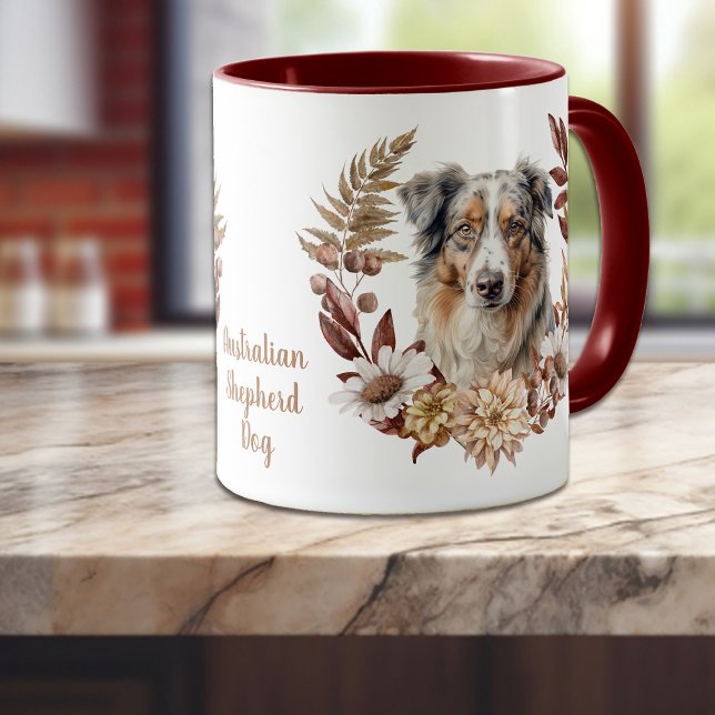 Mug Blue Merle Australian Shepherd Dog Autumn Wreath (Créateur téléchargé)