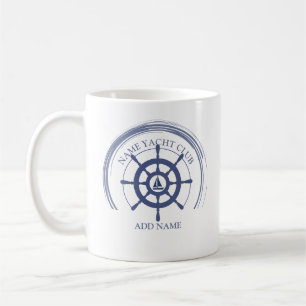 Mug Blue Nautical Ancre yacht club bateau marina Nom