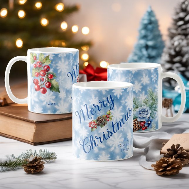 Mug Blue Snowflake Nom de famille Noël Année (Créateur téléchargé)