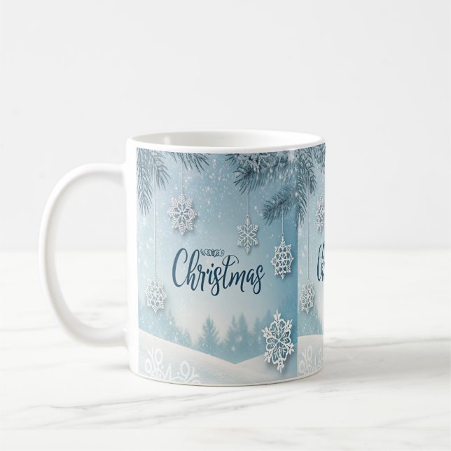 Mug Blue Soft & Calm Christmas Snow Crystal Design-  (Gauche)