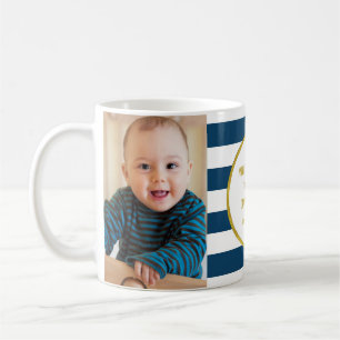 Mug Blue Stripes Gold Photo Meilleur grand-père Noël