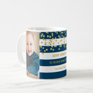 Mug Blue Stripes Gold Photo Meilleure grand Noël