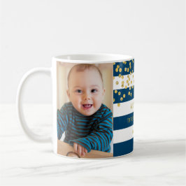 Mug Blue Stripes Gold Photo Meilleure grand Noël